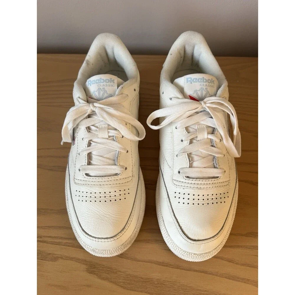 Reebok Club C85 Women White Leather Low Top Athletic Sneakers Rubber Outsole 8.5
